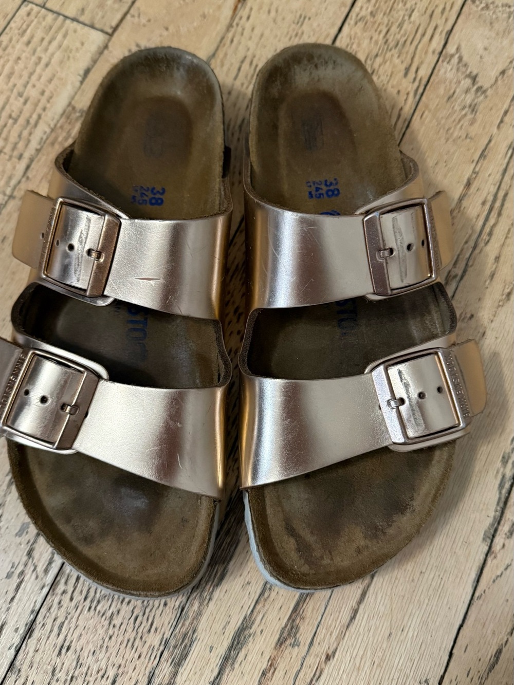 Kids Metallic Rose Gold Double-Buckle Sandals